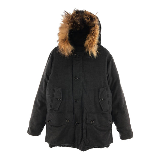 アルティジャナーレ ITAL STYLE イタルスタイル カシミヤ100% ラクーンファー フード付き ダウンコート グレー系 S【中古】