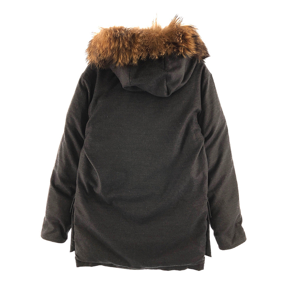 アルティジャナーレ ITAL STYLE イタルスタイル カシミヤ100% ラクーンファー フード付き ダウンコート グレー系 S【中古】
