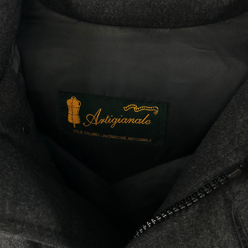 アルティジャナーレ ITAL STYLE イタルスタイル カシミヤ100% ラクーンファー フード付き ダウンコート グレー系 S【中古】