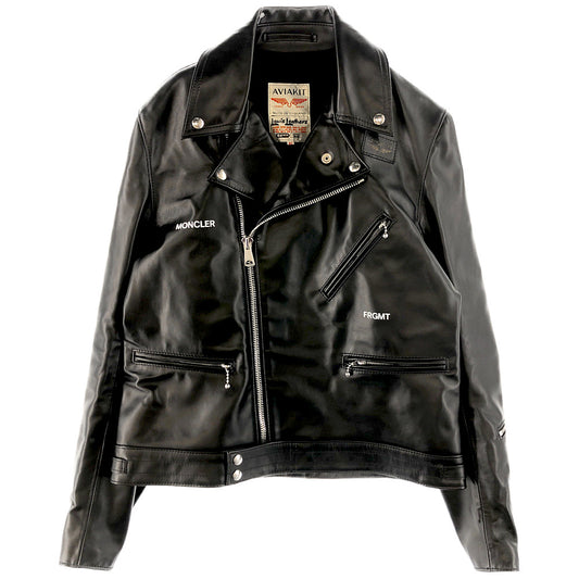 MONCLER モンクレール 国内正規品 7 ジーニアス フラグメント FRAGMENT ルイスレザー Lewis Leathers DWAYNE ドゥエイン サイクロン ホースハイド ダブル ライダース ジャケット ブラック系 42【中古】