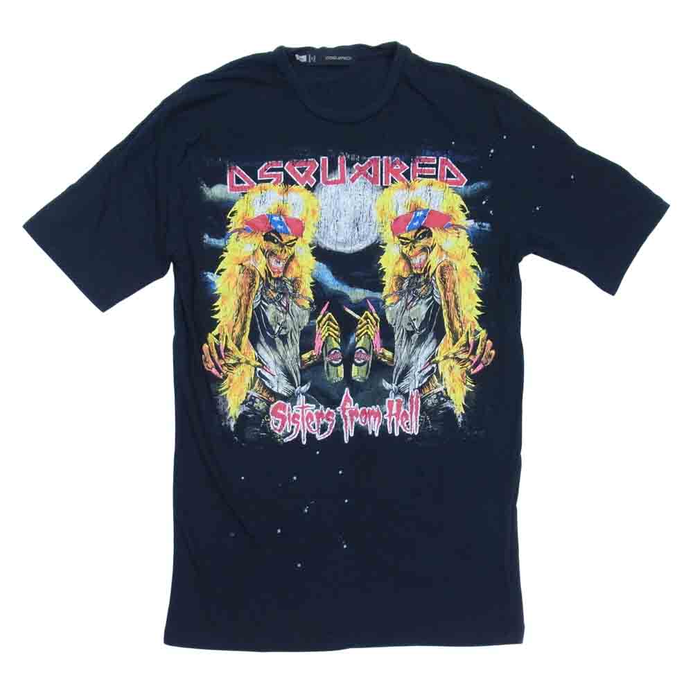 DSQUARED2 ディースクエアード S71GD0043 ペイント ダメージ加工 プリント ロック Tシャツ ダークネイビー系 XS【中古】