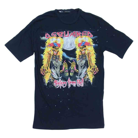 DSQUARED2 ディースクエアード S71GD0043 ペイント ダメージ加工 プリント ロック Tシャツ ダークネイビー系 XS【中古】