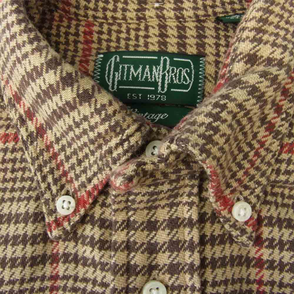ギットマンブラザーズ VINTAGE FIT ハウンドトゥース ボタンダウン フランネル シャツ ブラウン系 15【美品】【中古】