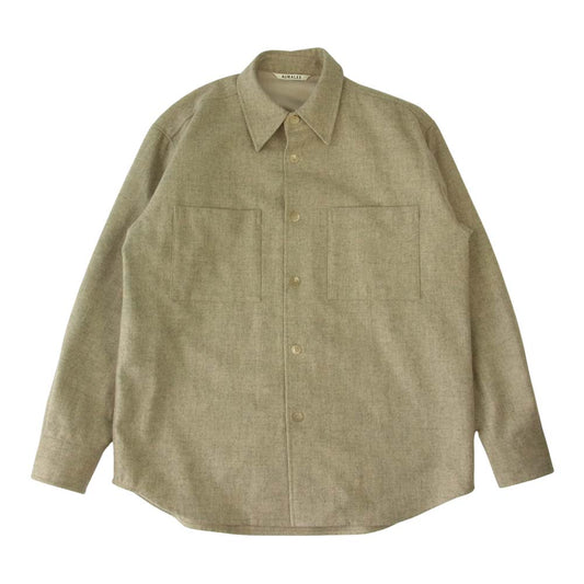 AURALEE オーラリー 21AW A21AS01LH SUPER MILLED SHETLAND WOOL SHIRTS シェットランド ウール シャツ グレー系 3【美品】【中古】