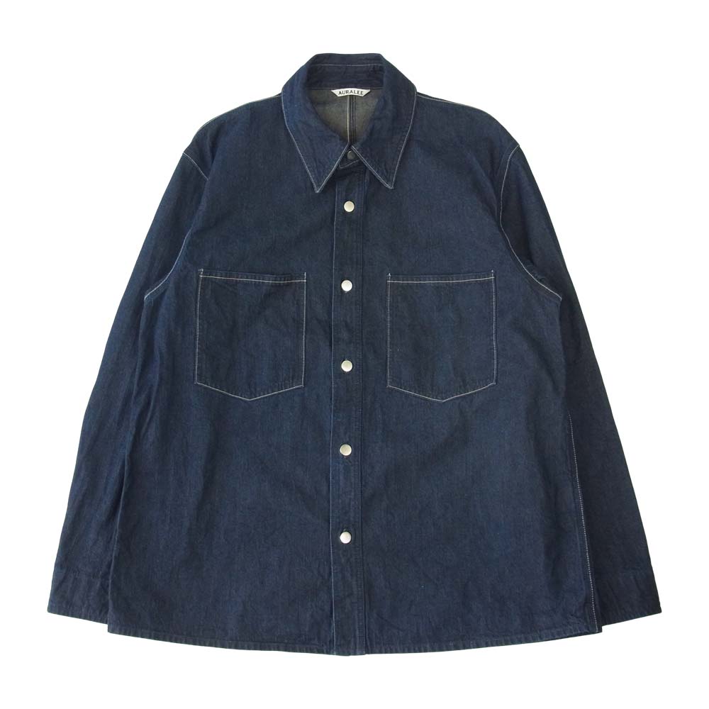 AURALEE オーラリー 21SS A21SB01LD HARD TWIST LIGHT DENIM SHIRTS BLOUSON ハード ツイスト ライト デニム シャツ ブルゾン インディゴブルー系 3【美品】【中古】