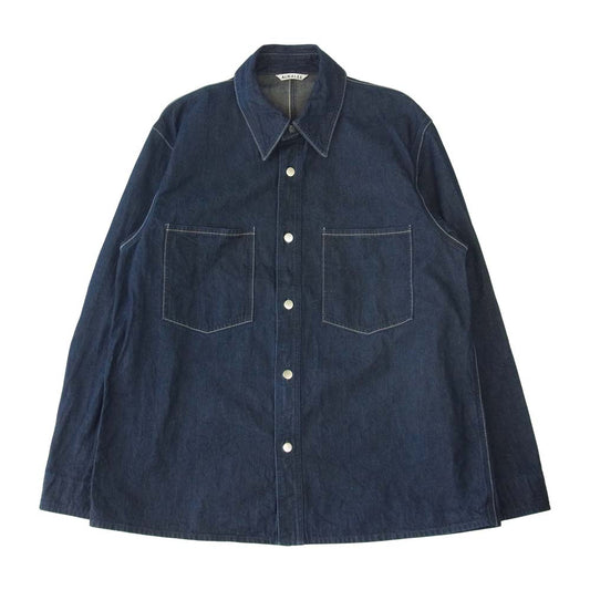 AURALEE オーラリー 21SS A21SB01LD HARD TWIST LIGHT DENIM SHIRTS BLOUSON ハード ツイスト ライト デニム シャツ ブルゾン インディゴブルー系 3【美品】【中古】