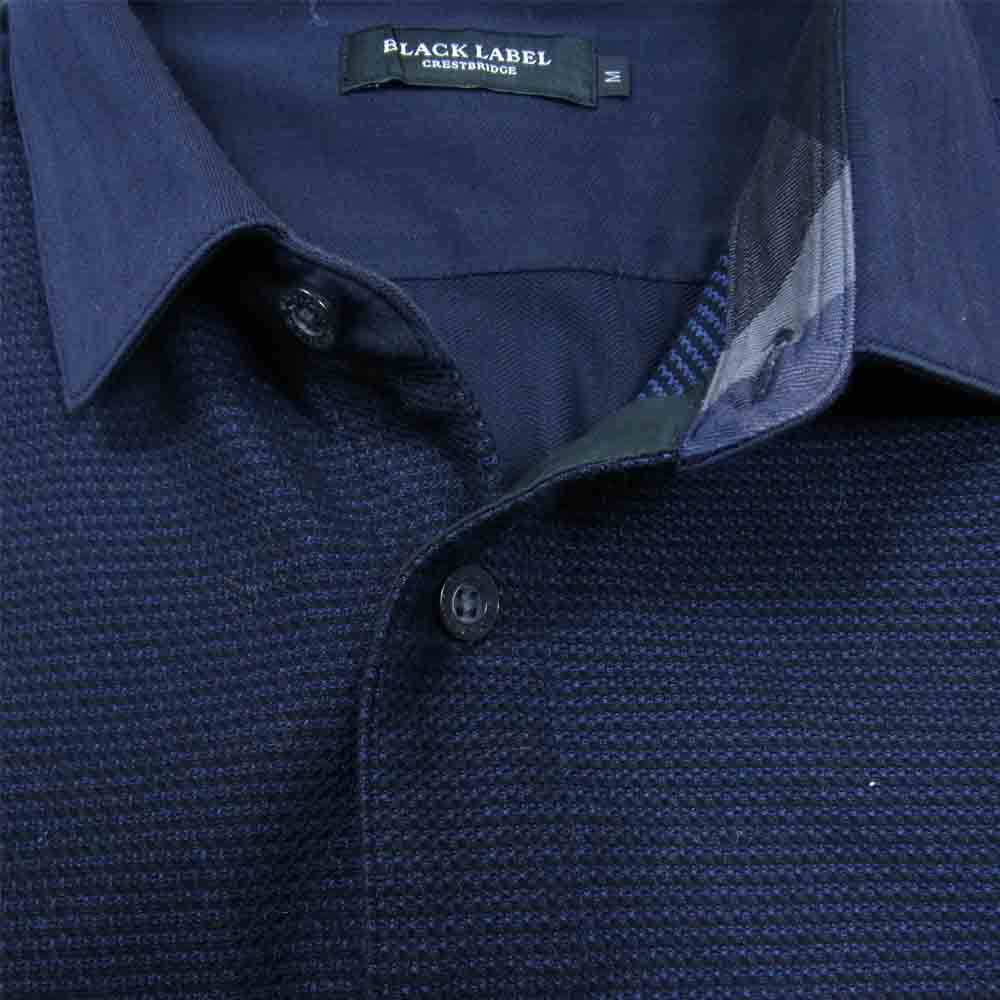ブラックレーベル クレストブリッジ ヘリンボーン 切替 シャツ ダークネイビー系 M【美品】【中古】