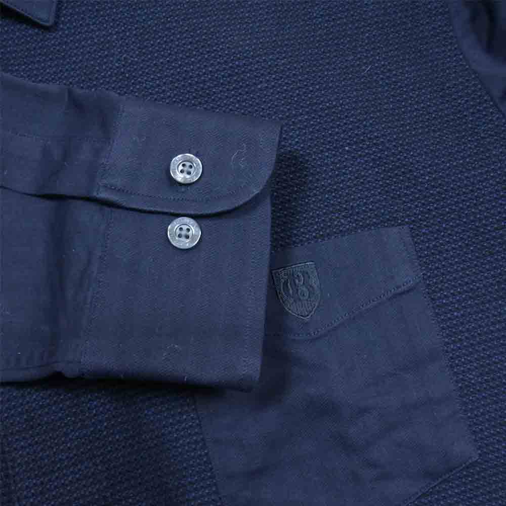 ブラックレーベル クレストブリッジ ヘリンボーン 切替 シャツ ダークネイビー系 M【美品】【中古】