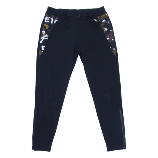 AKM エイケイエム x Brown bunny ブラウンバニー LUXE163 スター カモ プリント 裾ジップ ストレッチ イージー パンツ ブラック系 L【中古】