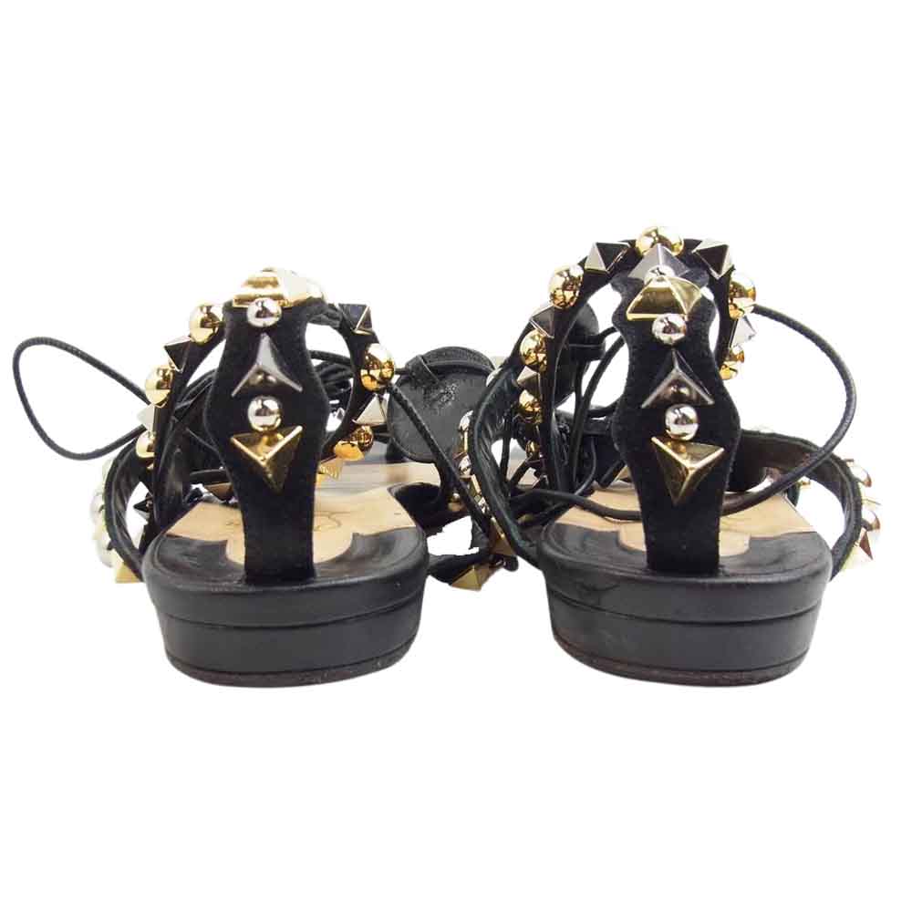 Christian Louboutin クリスチャンルブタン スタッズ チャーム ストラップ フラット シューズ パンプス ブラック系 37【中古】