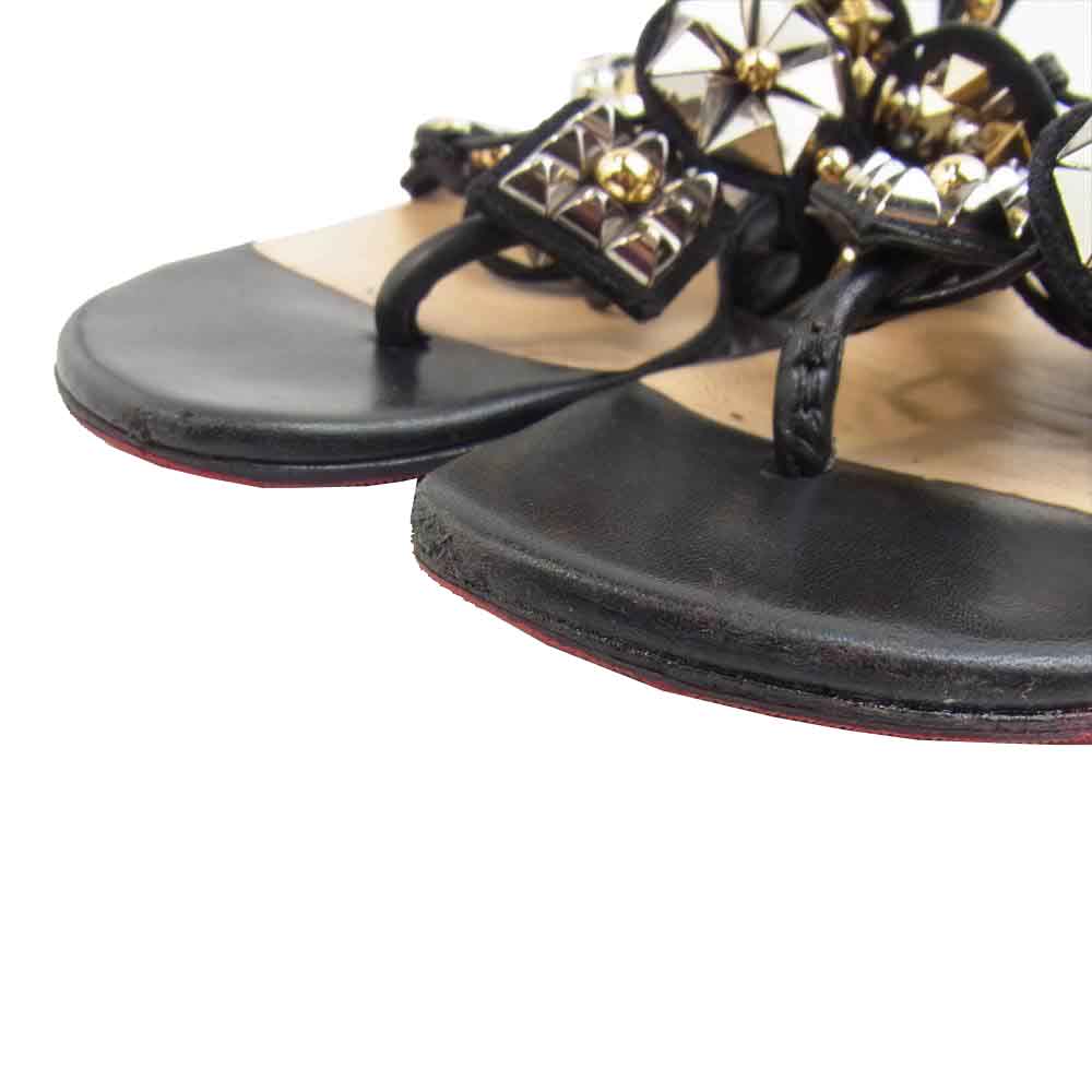 Christian Louboutin クリスチャンルブタン スタッズ チャーム ストラップ フラット シューズ パンプス ブラック系 37【中古】