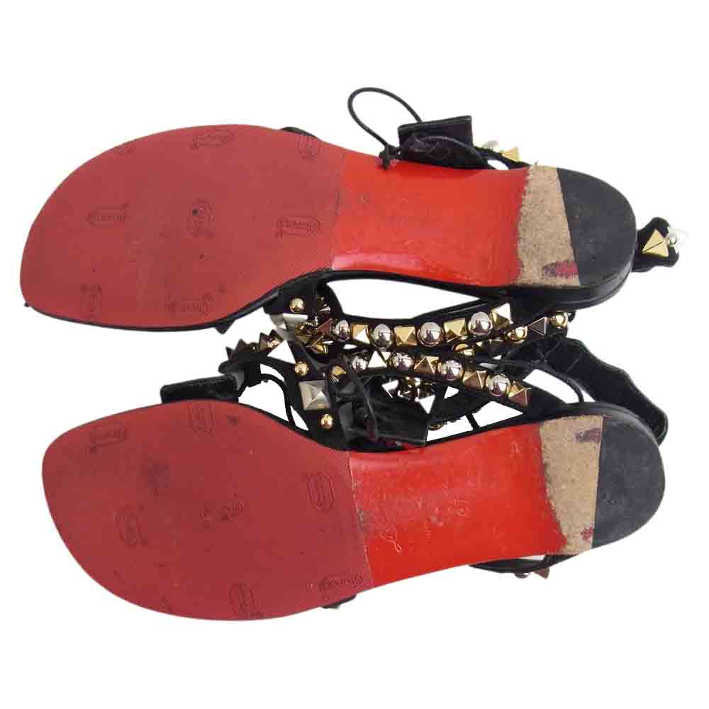 Christian Louboutin クリスチャンルブタン スタッズ チャーム ストラップ フラット シューズ パンプス ブラック系 37【中古】