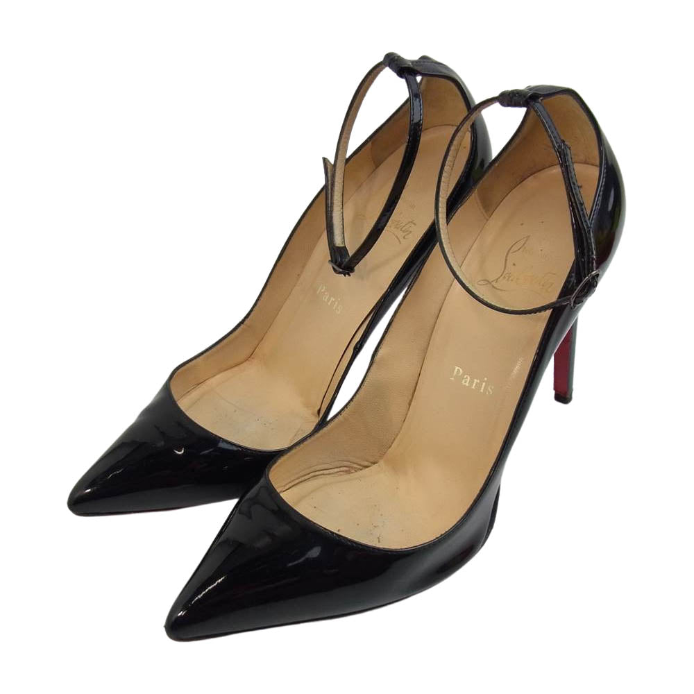 Christian Louboutin クリスチャンルブタン エナメル ストラップ ハイヒール パンプス シューズ ブラック ブラック系 38.5【中古】
