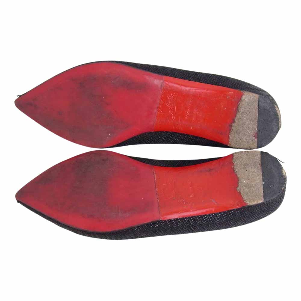 Christian Louboutin クリスチャンルブタン ボール スタッズ ハート ローヒール フラット パンプス ブラック系 37【中古】