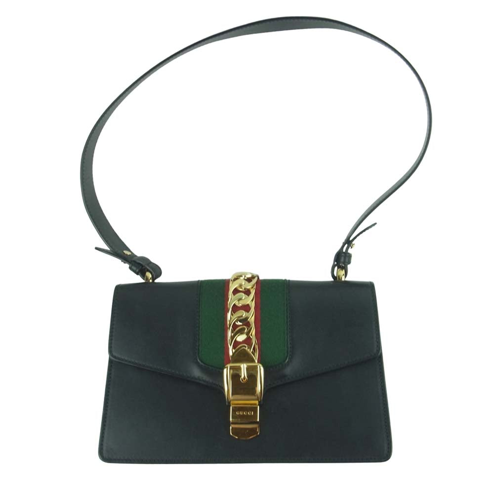 GUCCI グッチ 21882 シルヴィ スモール リボン シェリーライン レザー ショルダー バッグ ブラック系【中古】