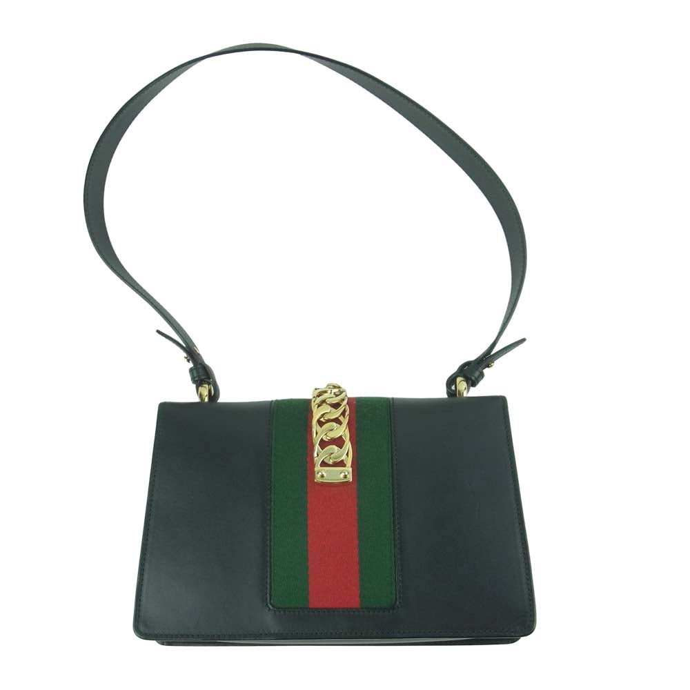GUCCI グッチ 21882 シルヴィ スモール リボン シェリーライン レザー ショルダー バッグ ブラック系【中古】