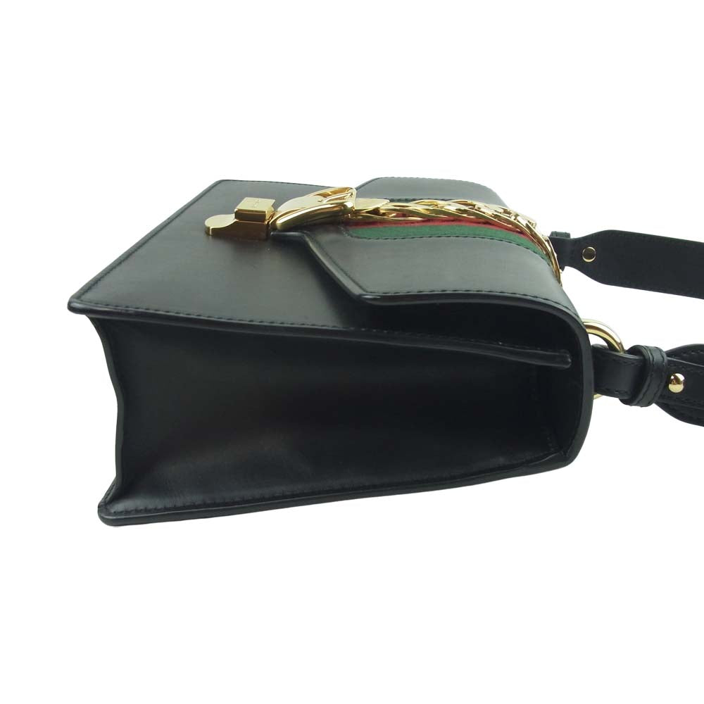 GUCCI グッチ 21882 シルヴィ スモール リボン シェリーライン レザー ショルダー バッグ ブラック系【中古】