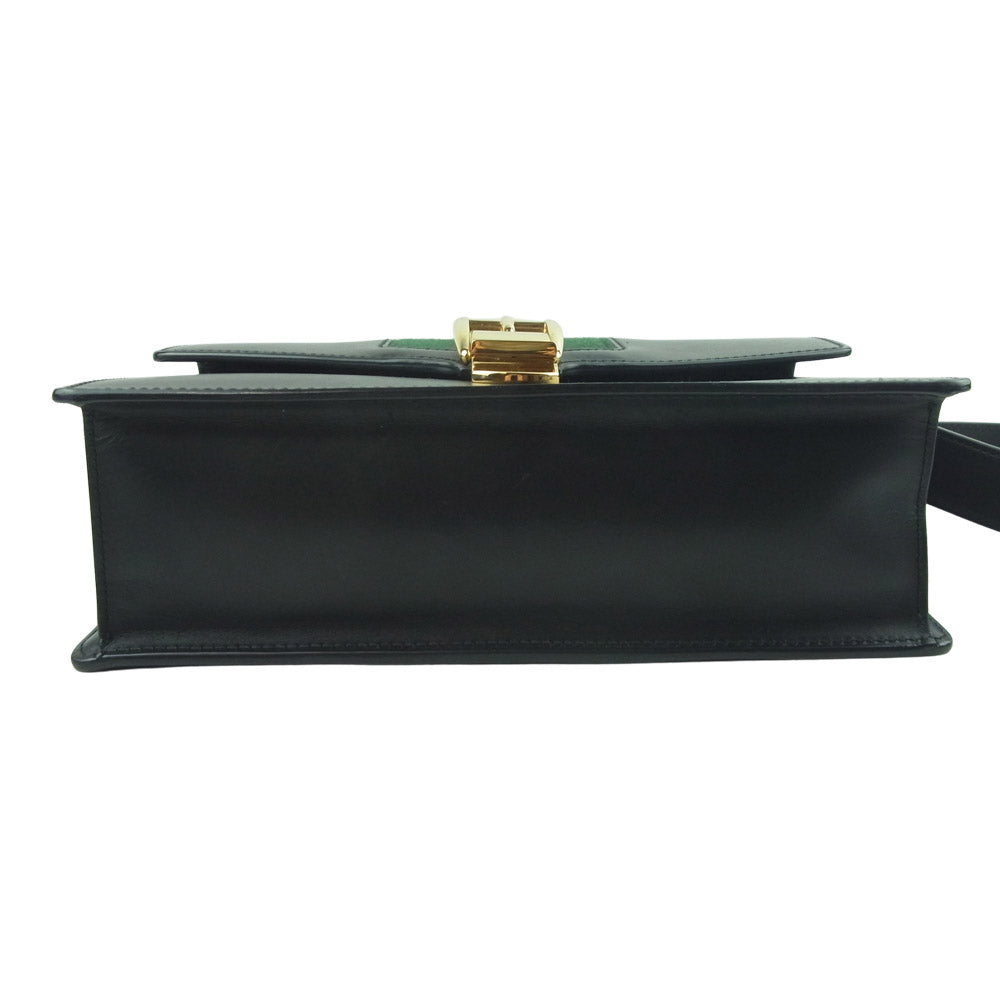 GUCCI グッチ 21882 シルヴィ スモール リボン シェリーライン レザー ショルダー バッグ ブラック系【中古】