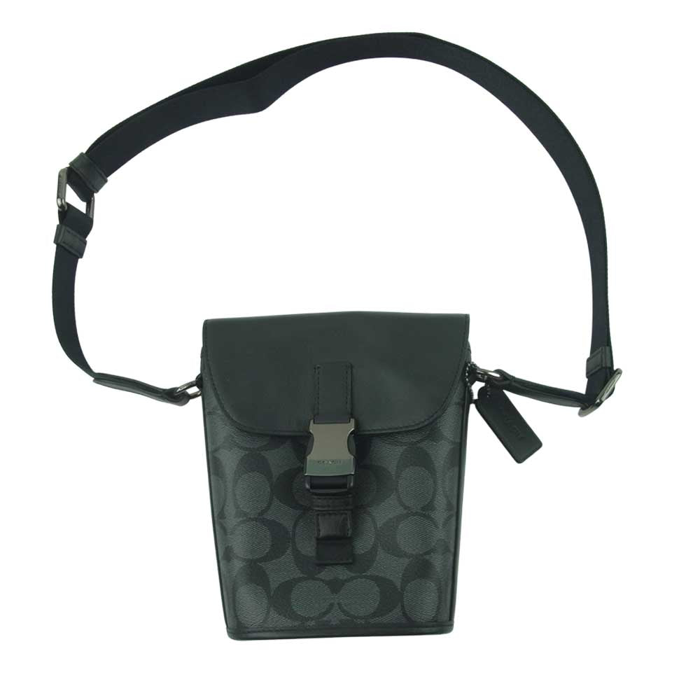 COACH コーチ C3134 トラック スモール フラップ クロスボディ シグネチャー キャンバス ショルダー バッグ ブラック系【中古】