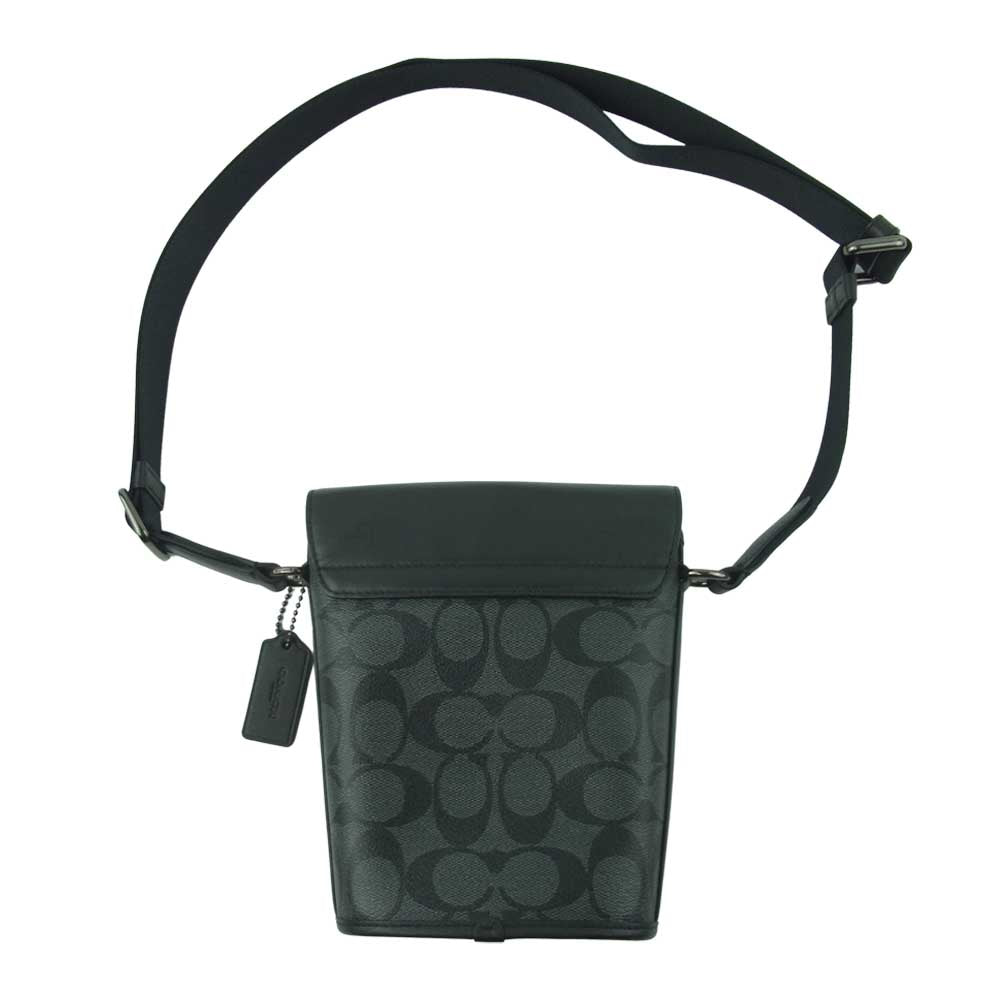 COACH コーチ C3134 トラック スモール フラップ クロスボディ シグネチャー キャンバス ショルダー バッグ ブラック系【中古】
