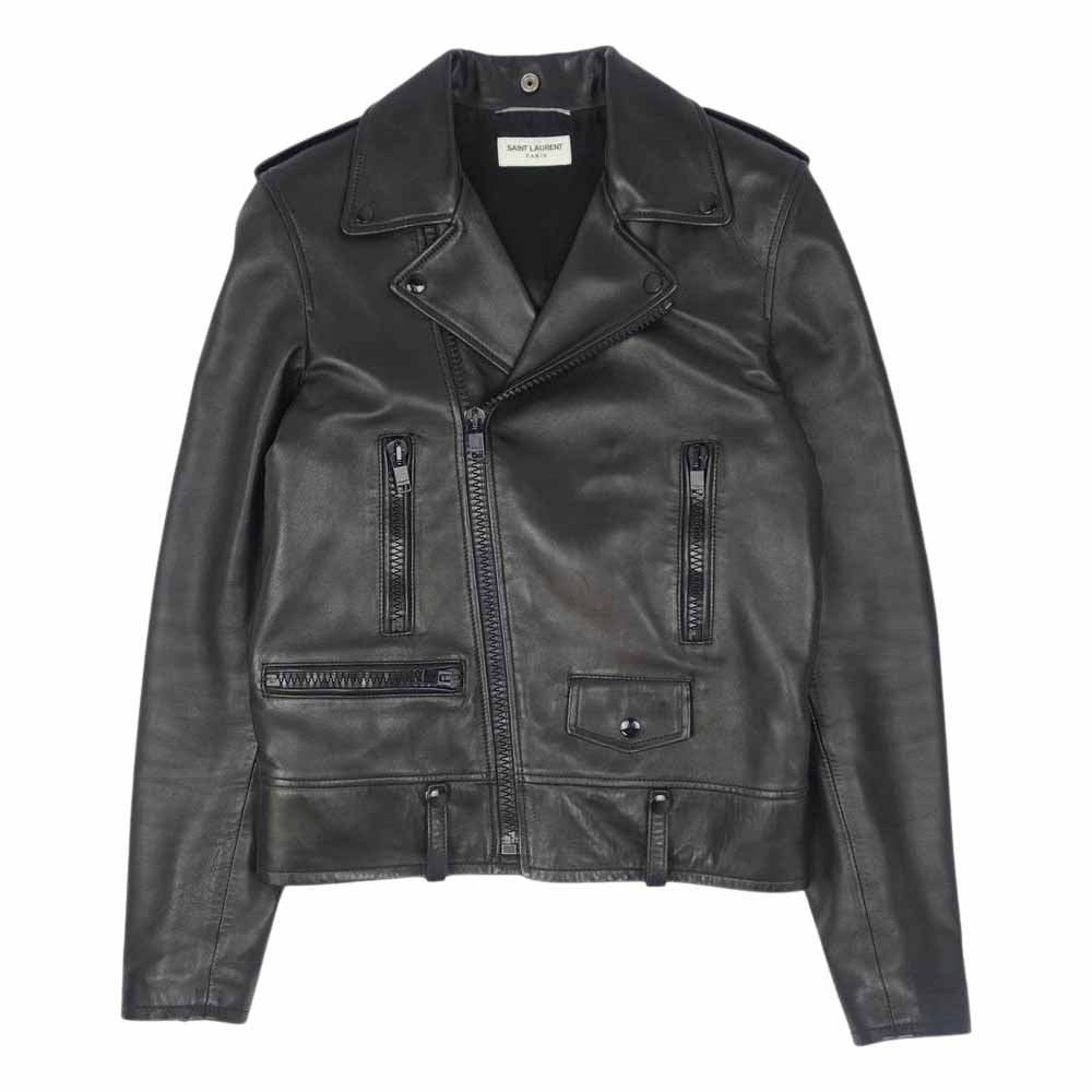 SAINT LAURENT サンローラン エディ期 15AW 国内正規品 397291 Y5KA1 L01 ラムレザー ブラックジップ ダブル ライダース ジャケット ブラック系 44【美品】【中古】
