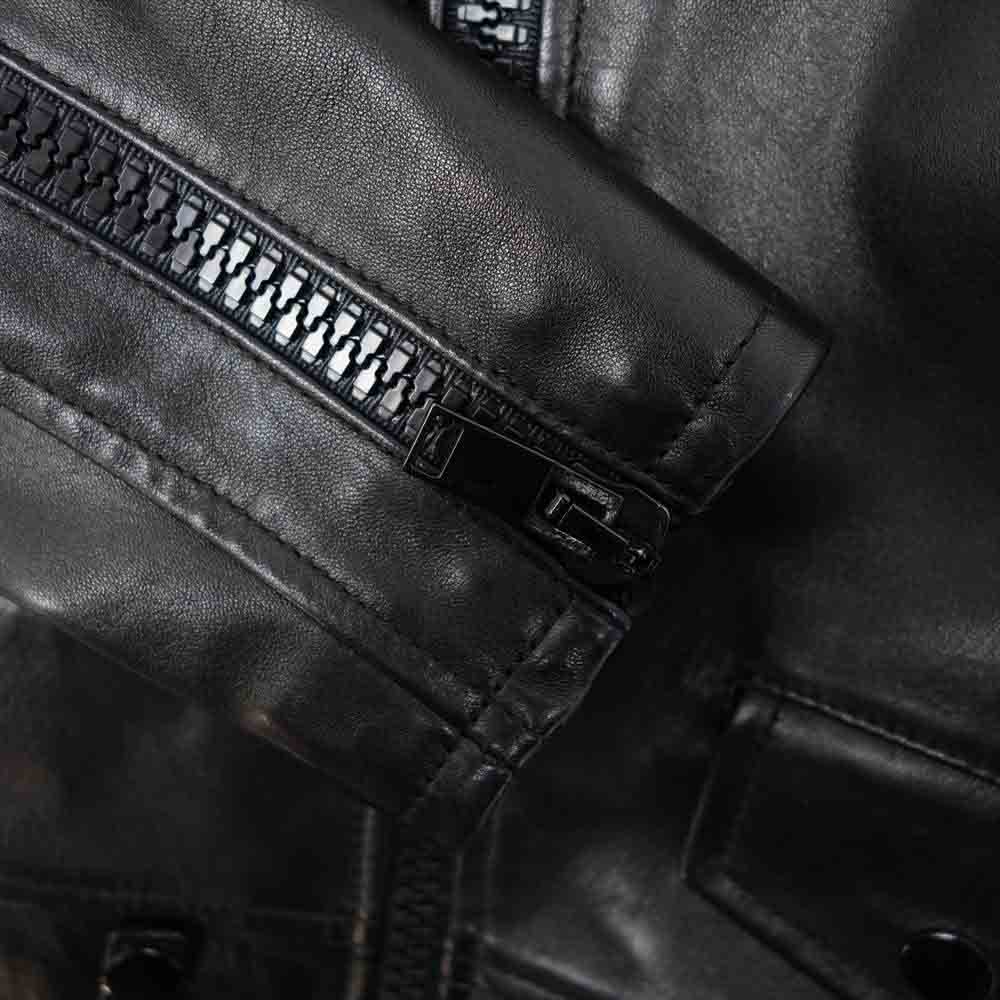 SAINT LAURENT サンローラン エディ期 15AW 国内正規品 397291 Y5KA1 L01 ラムレザー ブラックジップ ダブル ライダース ジャケット ブラック系 44【美品】【中古】