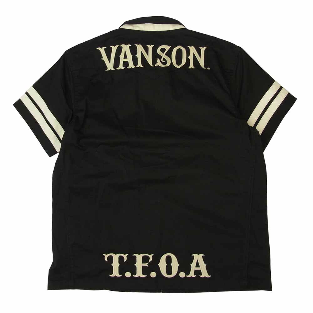 VANSON バンソン T.F.O.A 武装戦線 背面 刺繍 ワッペン コットン 半袖 シャツ  ブラック系 L【中古】