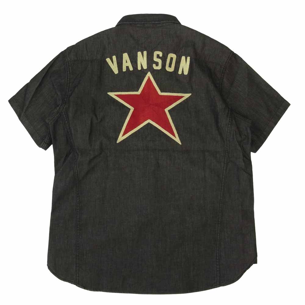 VANSON バンソン 背面 スター 刺繍 コットン 半袖 シャツ  ブラック系 L【中古】