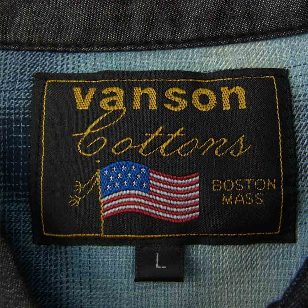 VANSON バンソン 背面 スター 刺繍 コットン 半袖 シャツ  ブラック系 L【中古】
