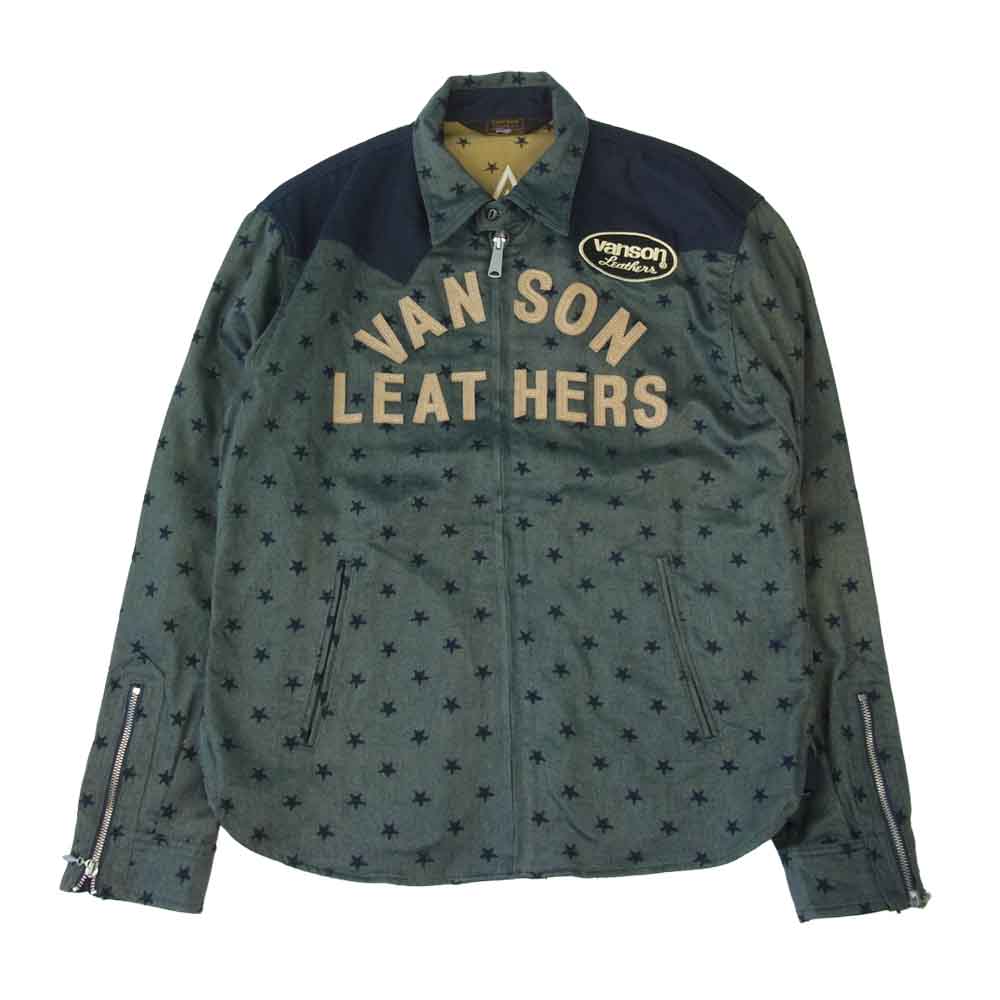 VANSON バンソン コットン シャツ ジップアップ ジャケット 星柄 ブルー インディゴブルー系 XL【中古】