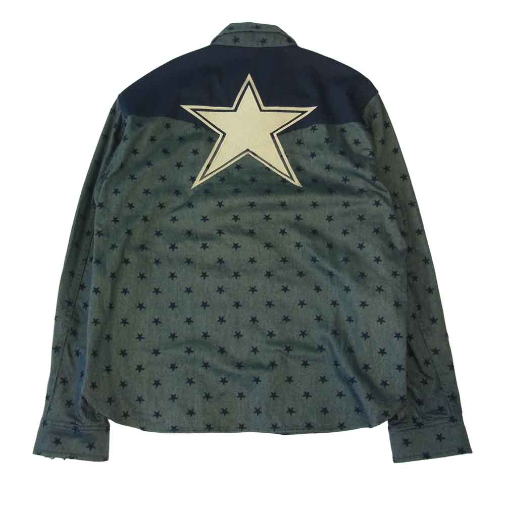 VANSON バンソン コットン シャツ ジップアップ ジャケット 星柄 ブルー インディゴブルー系 XL【中古】