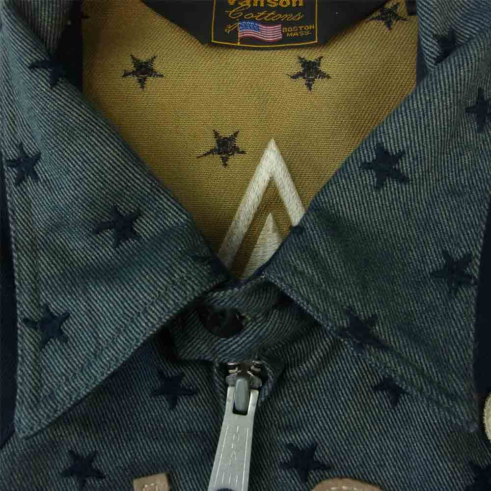 VANSON バンソン コットン シャツ ジップアップ ジャケット 星柄 ブルー インディゴブルー系 XL【中古】