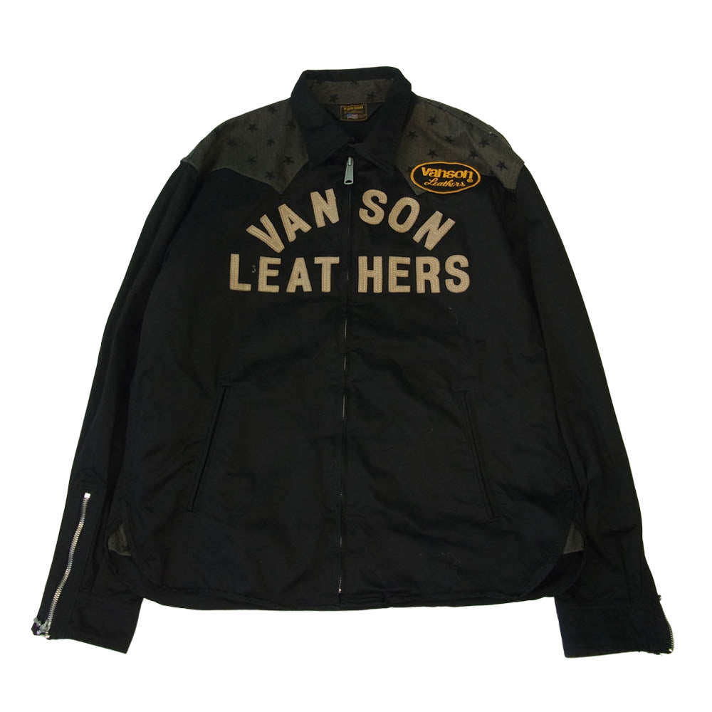 VANSON バンソン コットン シャツ ジップアップ ジャケット 星柄 ブラック ブラック系 XL【中古】