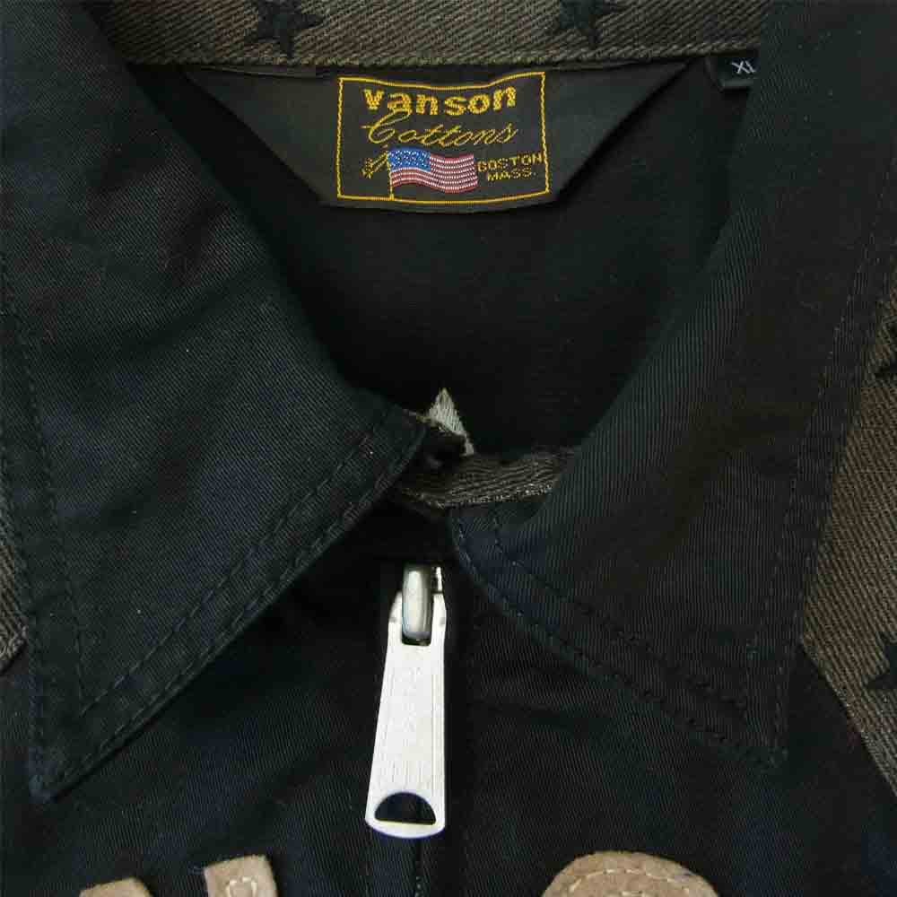 VANSON バンソン コットン シャツ ジップアップ ジャケット 星柄 ブラック ブラック系 XL【中古】