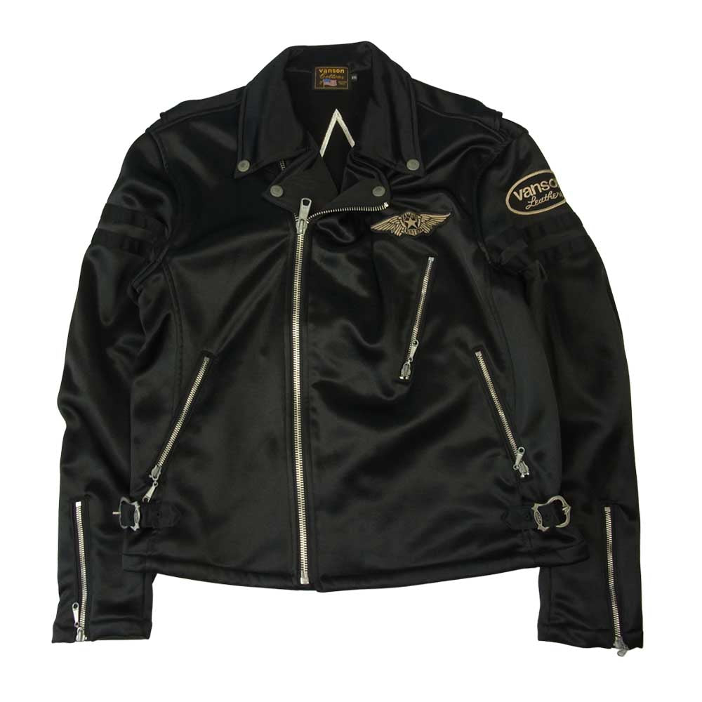 VANSON バンソン サテン 背面スター ライダース ジャケット 裏 フリース ブラック系 XXL【中古】