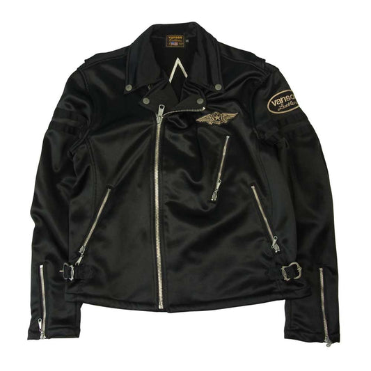 VANSON バンソン サテン 背面スター ライダース ジャケット 裏 フリース ブラック系 XXL【中古】