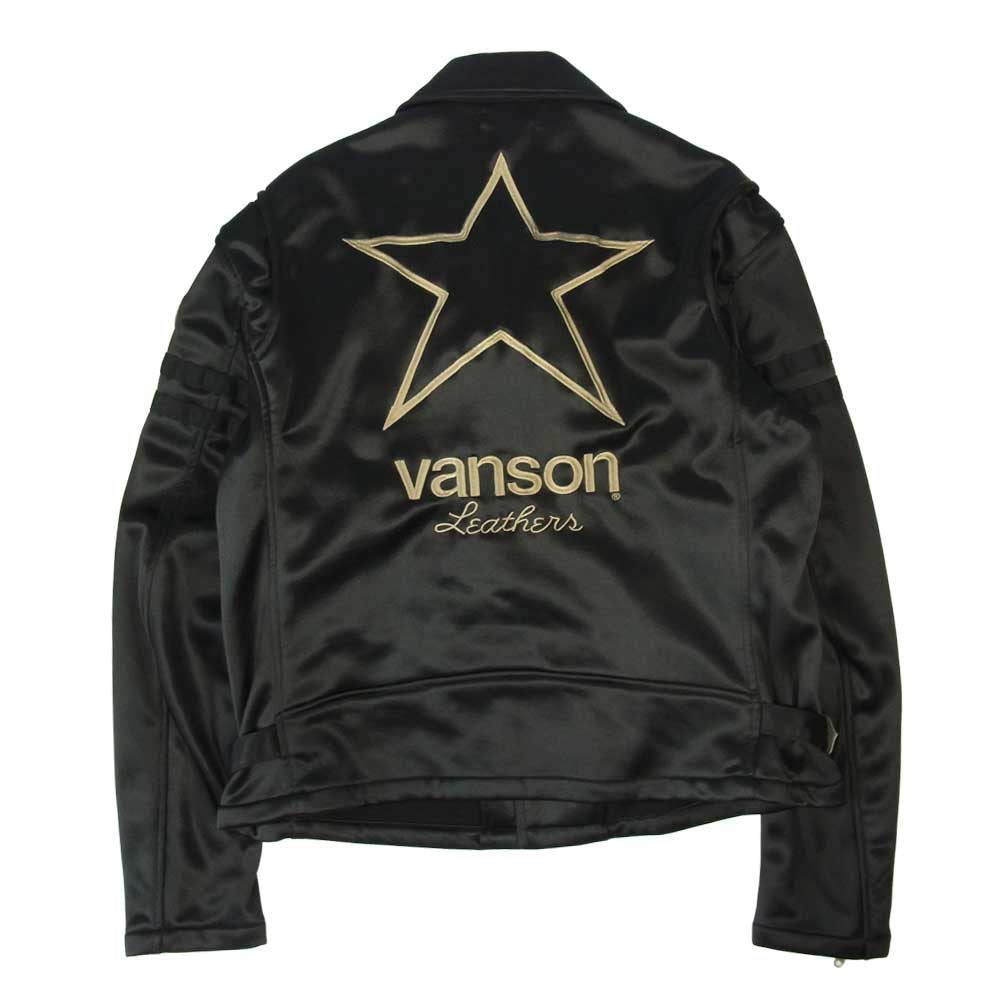VANSON バンソン サテン 背面スター ライダース ジャケット 裏 フリース ブラック系 XXL【中古】