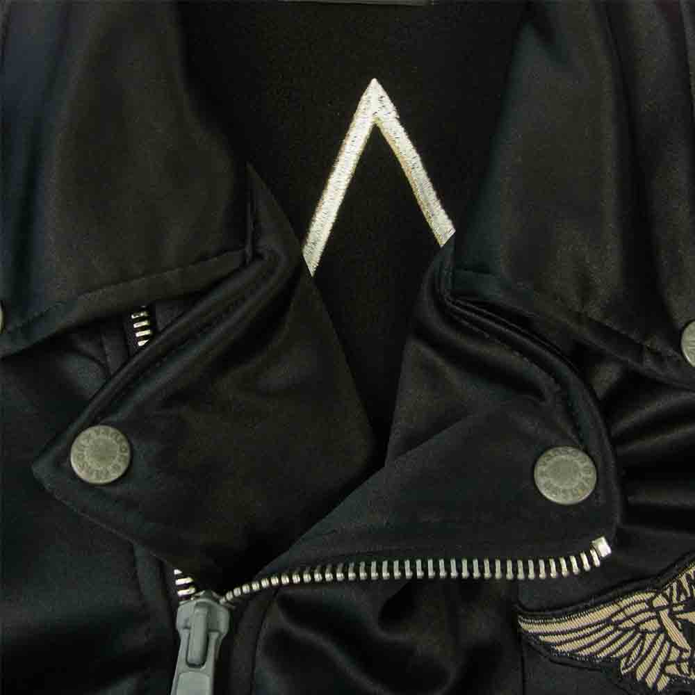 VANSON バンソン サテン 背面スター ライダース ジャケット 裏 フリース ブラック系 XXL【中古】