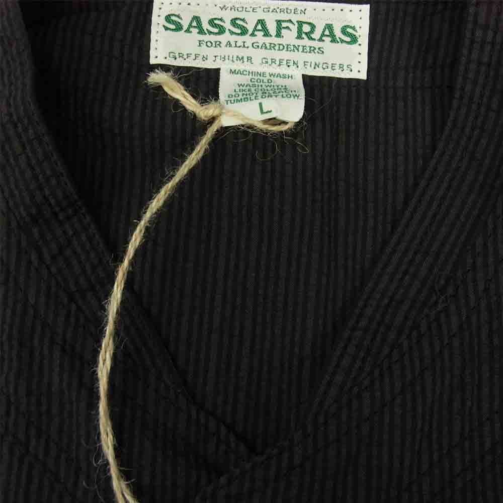 SASAFRAS ササフラス SF-201661 Vase Wall Gardener Half ベース ウォール ガーデナー ハーフ シアサッカー ノーカラー シャツ ブラック系 チャコール系 L【新古品】【未使用】【中古】