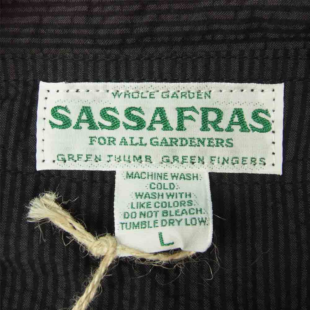 SASAFRAS ササフラス SF-201661 Vase Wall Gardener Half ベース ウォール ガーデナー ハーフ シアサッカー ノーカラー シャツ ブラック系 チャコール系 L【新古品】【未使用】【中古】
