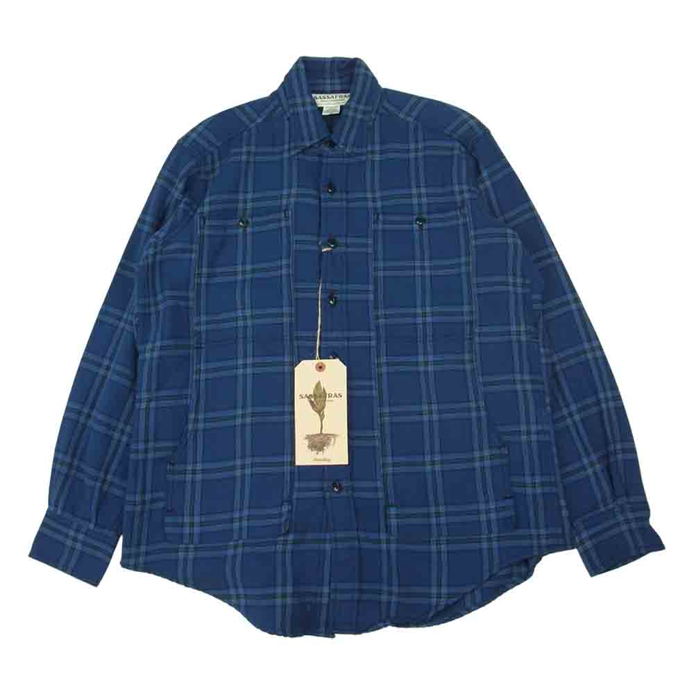SASAFRAS ササフラス SF-201719 Feel Sun Harf Cotton Flannel フィール サン ハーフ コットン フランネル チェック シャツ ブルー インディゴブルー系 M【新古品】【未使用】【中古】