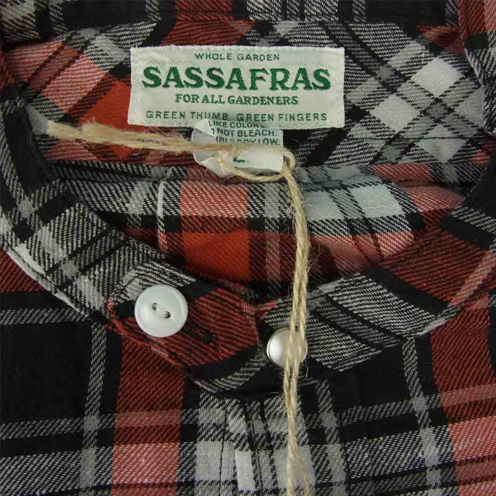 SASAFRAS ササフラス SF-201683 Weeds Barrow The Band Half ウィーズ バロー ザ バンド チンストラップ スナップボタン 長袖 チェック シャツ レッド系 L【新古品】【未使用】【中古】