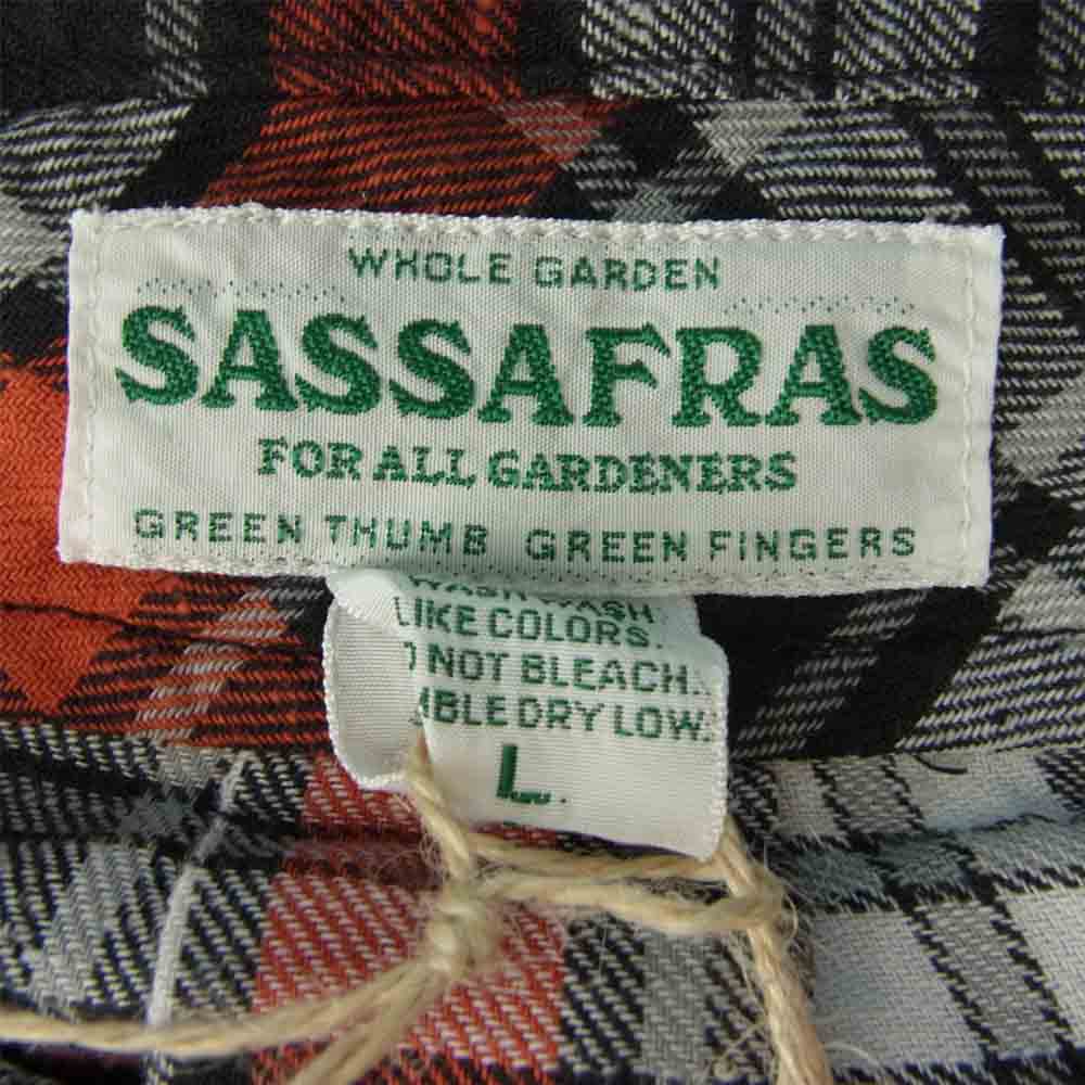 SASAFRAS ササフラス SF-201683 Weeds Barrow The Band Half ウィーズ バロー ザ バンド チンストラップ スナップボタン 長袖 チェック シャツ レッド系 L【新古品】【未使用】【中古】