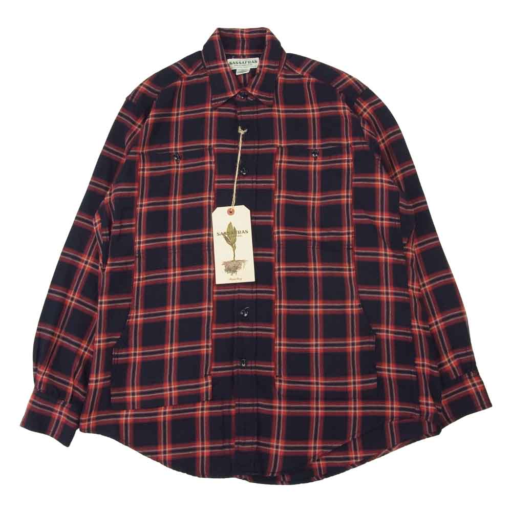 SASAFRAS ササフラス SF-201719 Feel Sun Harf Cotton Flannel フィール サン ハーフ コットン フランネル チェック シャツ レッド レッド系 ネイビー系 L【新古品】【未使用】【中古】