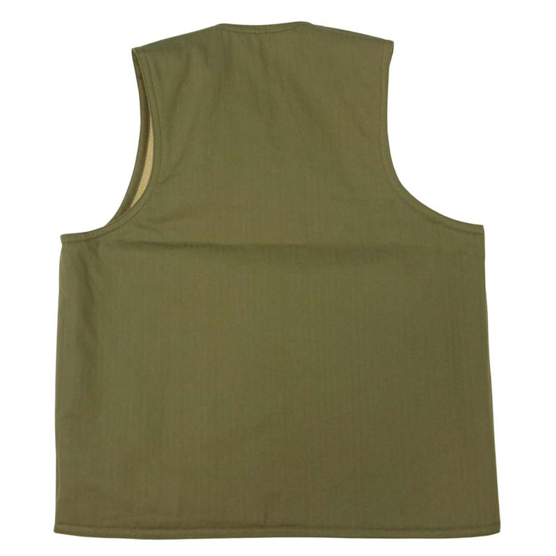 Buzz Rickson's バズリクソンズ BR14886 WOOL PILE VEST ウール パイル ボア ヘリンボーン リバーシブル ベスト カーキ系 38【新古品】【未使用】【中古】