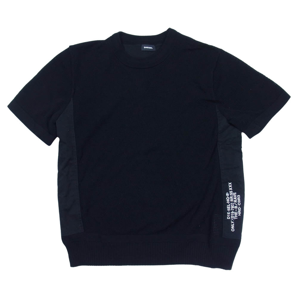 DIESEL ディーゼル メッシュ ニット 半袖 カットソー ブラック系 S【中古】