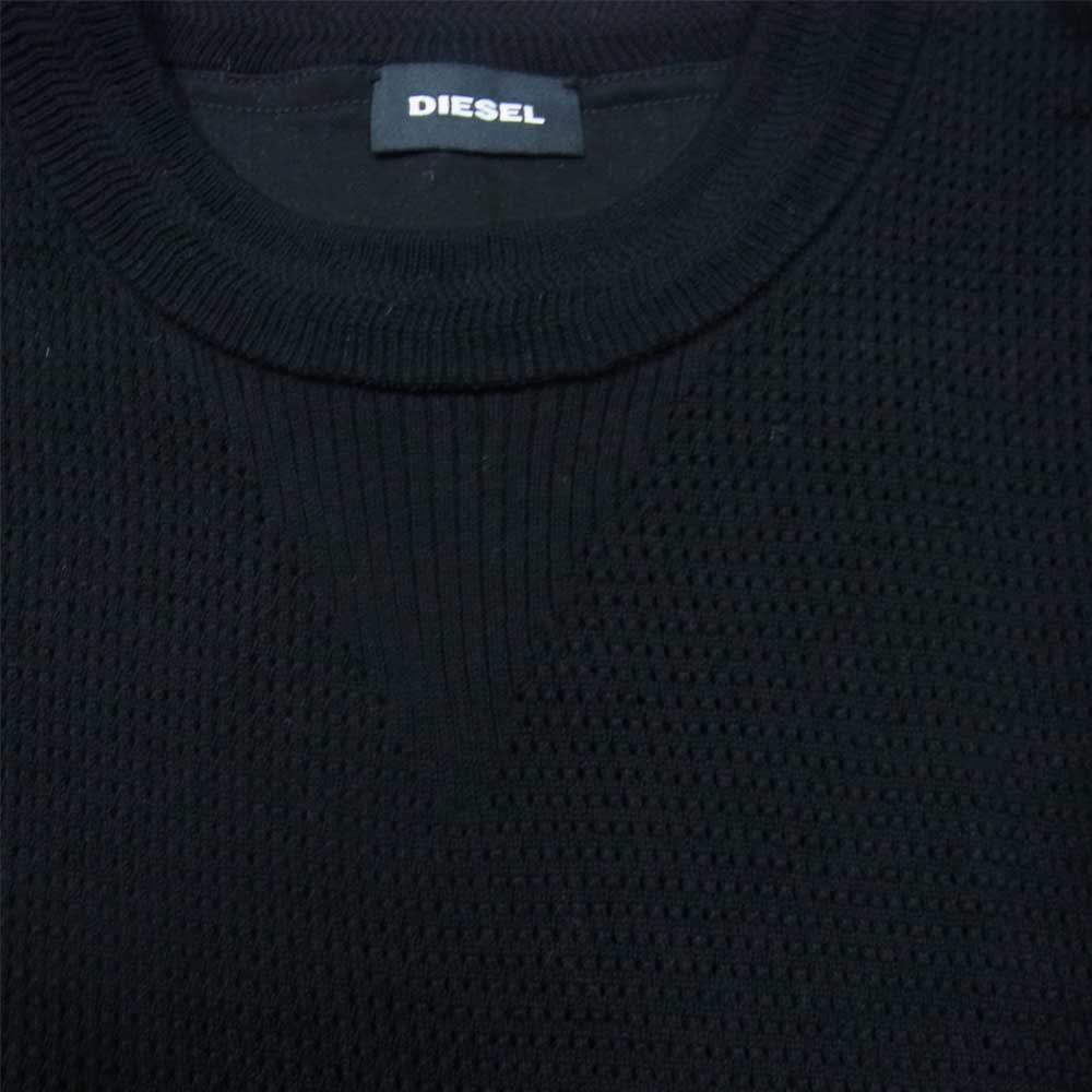 DIESEL ディーゼル メッシュ ニット 半袖 カットソー ブラック系 S【中古】