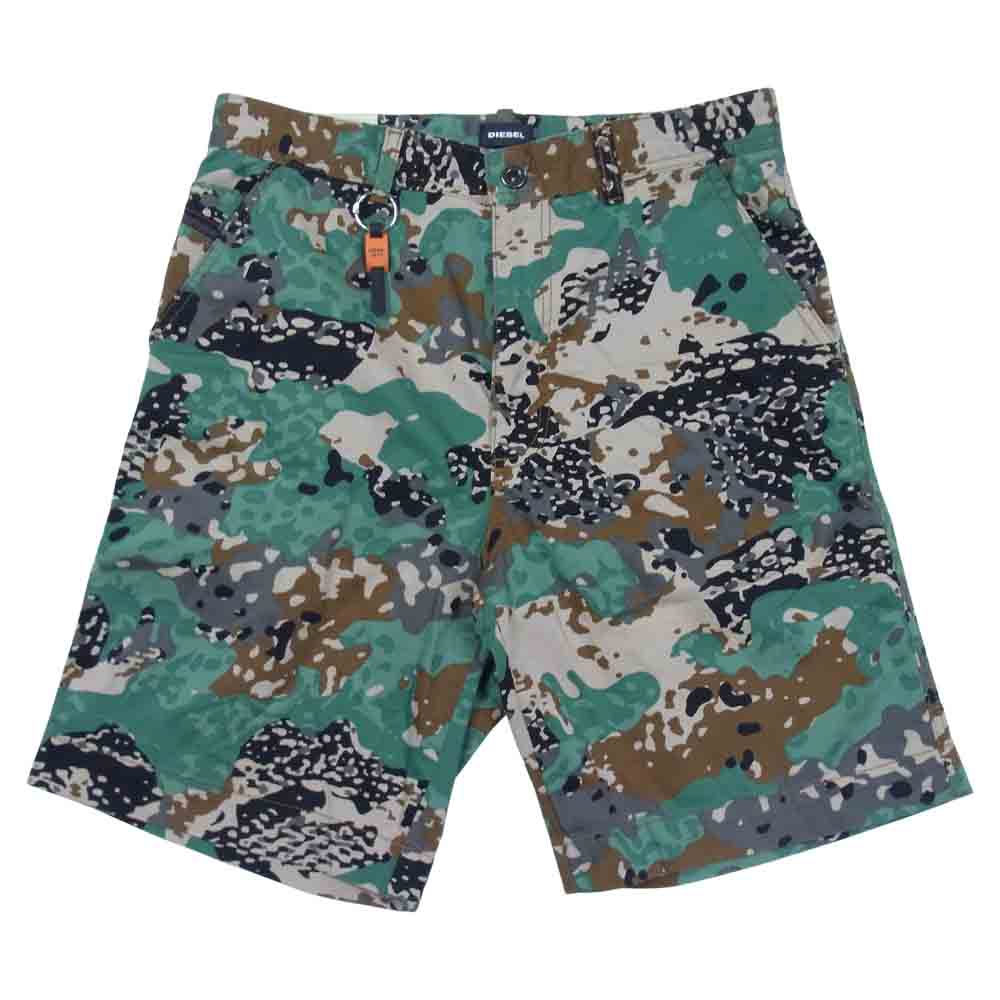 DIESEL ディーゼル カモ プリント ショート パンツ 迷彩 グリーン系 28【中古】