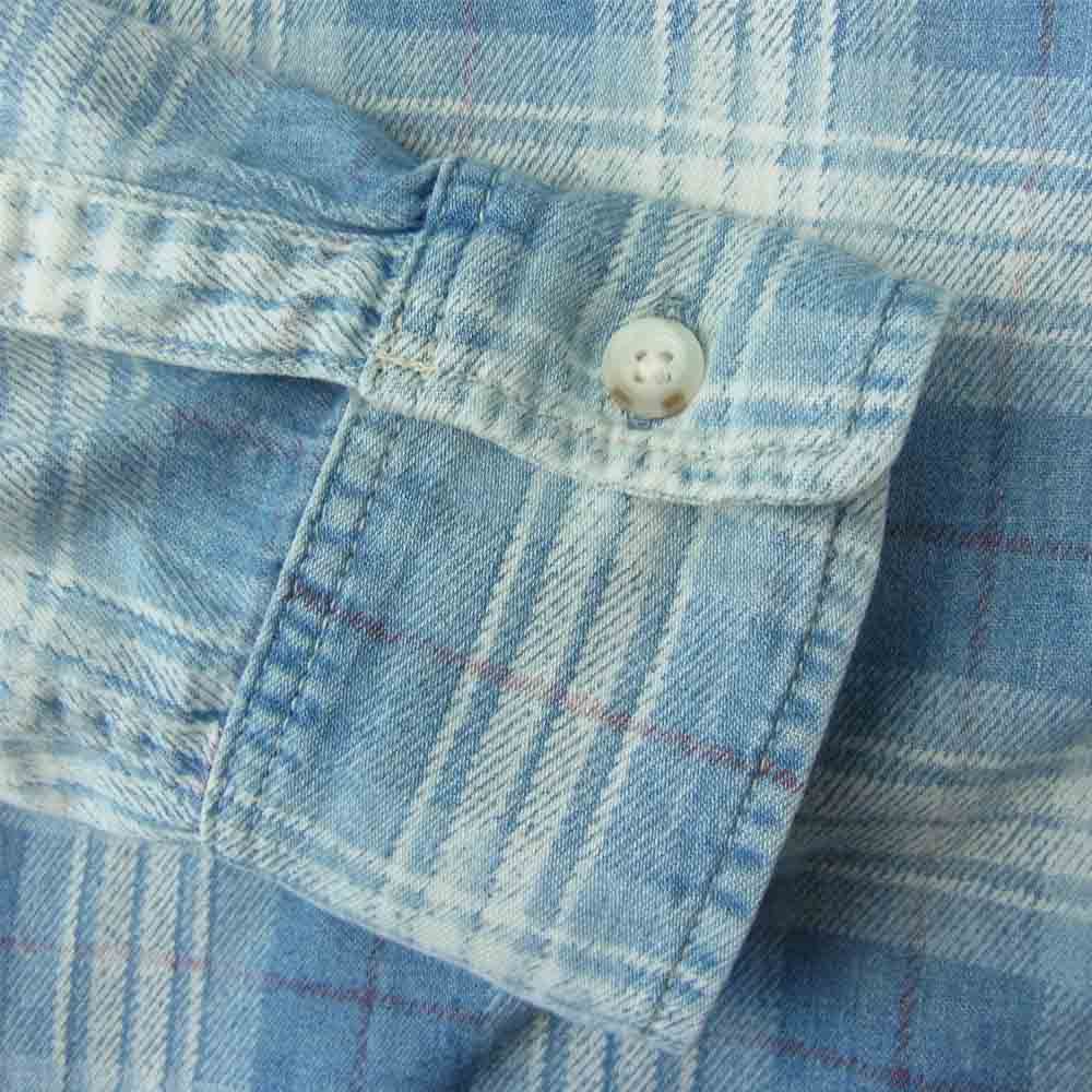 MINEDENIM マインデニム 19SS 1903-5003-87-012 DENIM CHECK PRINT LOOSE SH デニム チェック 長袖 シャツ インディゴブルー系 1【中古】