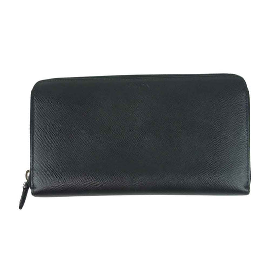 PRADA プラダ 2ML317 サフィアーノ レザー ラウンドジップ 長財布 イタリア製 ブラック系【中古】